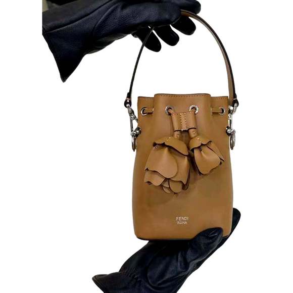 Fendi Handbags - FENDI Calfskin F is 3D Flower Mini Mon Tresor Bucket Bag Brown